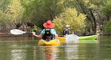 Our guests explore their Juntos kayaks as they explore the willow tree-lined area that is home to turtle, beaver, raccoon, skunk, fox, squirrel, hopi chipmunk, bullfrog, coot, duck, merganser, warbler, orioles, great blue heron, great horned owl, robin, and many migratory birds.